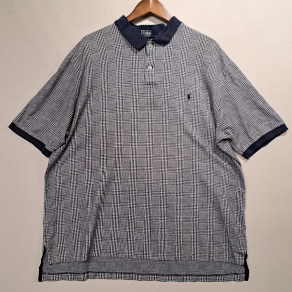 Polo Ralph Lauren 100% Pima Cotton Navy Houndstooth Plaid XLT
